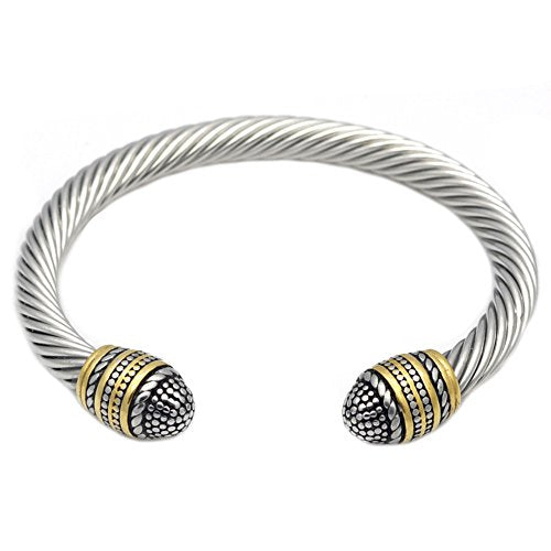 JAJAFOOK Unisex Stainless Steel Twisted Cable Wire Cuff Bangle Bracelet, High Polished