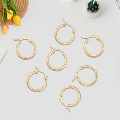 Beebeecraft 1 Box 12 Pairs Hoop Earrings 18K Gold Plated 304 Stainless Steel 20mm Cartilage Ear Cuff Tiny Hoop Hugging Earring Sleeper Earwires Components for Gift - size: 20x2mm