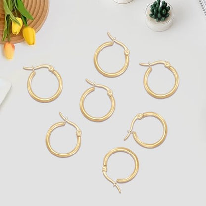 Beebeecraft 1 Box 12 Pairs Hoop Earrings 18K Gold Plated 304 Stainless Steel 20mm Cartilage Ear Cuff Tiny Hoop Hugging Earring Sleeper Earwires Components for Gift - size: 20x2mm