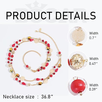 Bocar Long Necklaces for Women Trendy, Boho Layered Crystal Beaded Collar Necklaces for Women, Fashion Statement Necklaces Jewelry - color: Wine