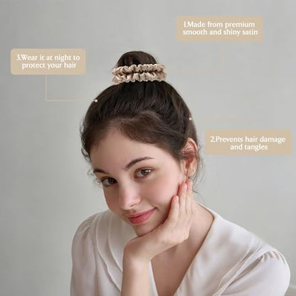 Scrunchies Hair Ties Silk Satin Scrunchy, WantGor Women 4PC Hair Bands | Pure Mulberry Silk Skinny Elastic Scrunchies Bracelets Ponytail Holders Hair Accessories (Champagne*4) - color: Champagne*4