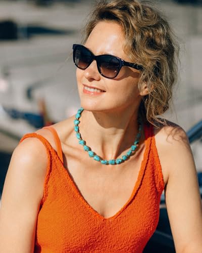 Aobei Pearl Gemstone Beaded Choker Necklace for Women Boho Turquoise/Cultured Freshwater Pearls/Garnet/Amazonite Jewelry - color: Q Green-blue Irregular Turquoise