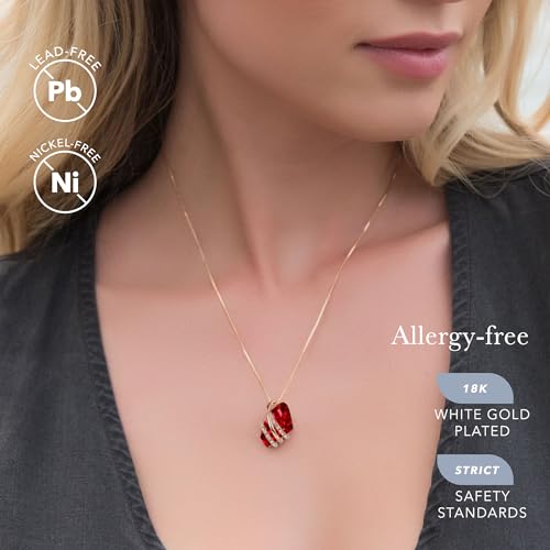 Leafael Wish Stone Pendant Necklace with Birthstone Crystal, 18K Rose Gold Plated/Silvertone, 18" + 2" - color: 101-January July-Ruby Red-Rose Gold Plated