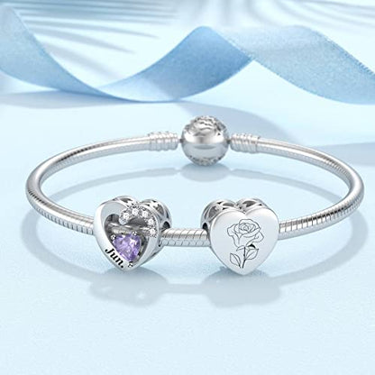 SEVENWELL Jan-Dec Birthstone Charms for Pandora Bracelets, Heart Charm | Fits Most European Charm Bracelets, Sparkling Heart CZ, Birth Flower Engraved, Gift Ready, Nickel-Free - color: June Birthstone Charm