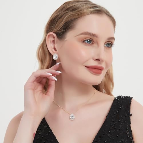 Teardrop Cubic Zirconia Jewelry Set Necklace Earrings Bracelet Bridal Wedding Jewelry for Women Bridesmaid Prom Party - color: 3 Set-18K Gold