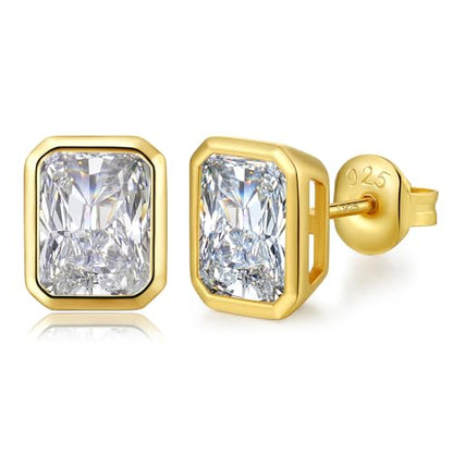 Brilliant Heart-cut/Oval-cut/Trillion-cut/Cushion-cut/Emerald-cut/Marquise-cut Stud, 925 Sterling Silver Cubic Zirconia Stud Earrings for Women Men - style: J-Emerald cut-Yellow