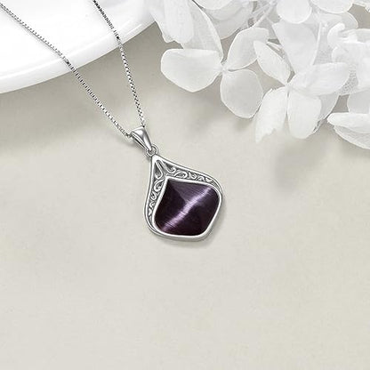 YAFEINI Teardrop Necklace Sterling Silver Filigree Irish Pendant Necklace Natural Stone Moonstone/Lapis Lazuli/Larimar/Moss Agate Necklace Jewelry - color: Black opal necklace