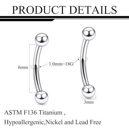20g 18g 16g 14g Rook Piercing Jewelry Titanium Externally Threaded Curved Barbell Eyebrow Tragus Helix Conch Lobe Labret Earrings Lip Rings Body Piercing Jewelry For Women Men Ball Spike 6mm-19mm - size: 18G - 6mm Ball