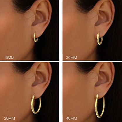 18K Gold Plated Hoop Earrings - 925 Sterling Silver Hoop Earrings Womens Hypoallergenic Hoops | Square Tube Hoop Earrings for Women 15mm/20mm/30mm/40mm - color: Gold 15mm