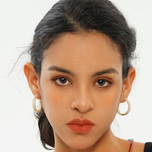Iced Out Hoop Earrings Cubic Zirconia Huggie Cartilage Cuff Hypoallergenic 14K Gold Plated Luxury Fashion Round Circle Earrings For Men Women - color: 03 Gold
