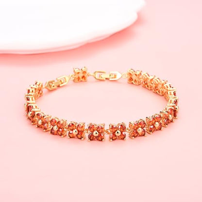 GULICX Fashion Tennis Bracelet for Women Cubic Zirconia Crystal Flower Multicolor Bracelet - color: red