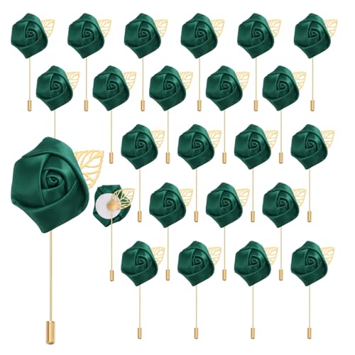 uxcell 24pcs Dark Green Rose Boutonnieres Flower Pins for Wedding | Buttonholes Pocket Boutonnieres for Wedding Ceremony Anniversary Prom Formal Dinner Party - color: Dark Green