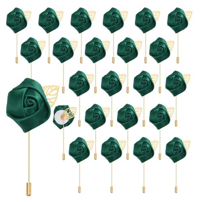 uxcell 24pcs Dark Green Rose Boutonnieres Flower Pins for Wedding | Buttonholes Pocket Boutonnieres for Wedding Ceremony Anniversary Prom Formal Dinner Party - color: Dark Green