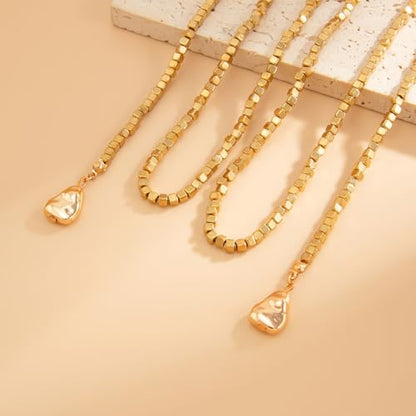 Long Black Beaded Necklace for Women Trendy Gold Beads Slip Tie Pearl Wrap Necklace Layered Silver Lariat Necklaces with Pearl Drop Y Statement Necklaces Versatile Elegant Jewelry - color: gold