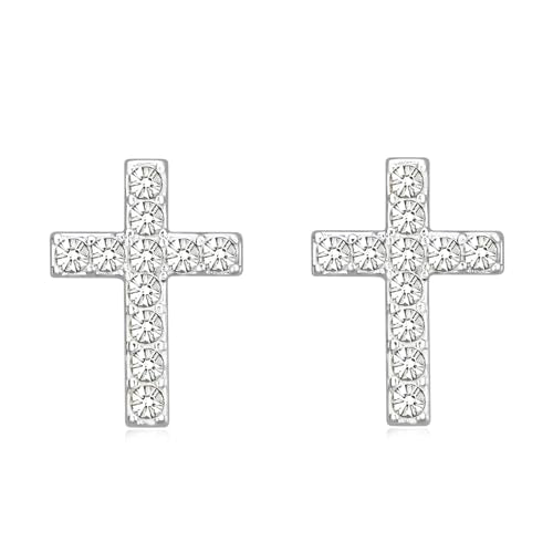 Cross Stud Earrings for Women,Initial Letter Cross Earrings Gifts Jewelry for Women - color: 04-April-White