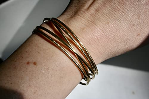 Set of Five Brass Stacking Cuff/Bangles Hammered & smooth textured - size: 8 Inches