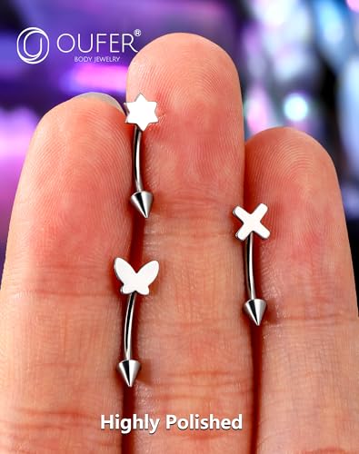 OUFER Rook Piercing Jewelry, G23 Solid Titanium Eyebrow Rings, Heart Vertical Labret Lip Jewelry, 16G Curved Barbells, Daith Rook Earrings for Women Men - color: Hexagram, size: 16G 8mm