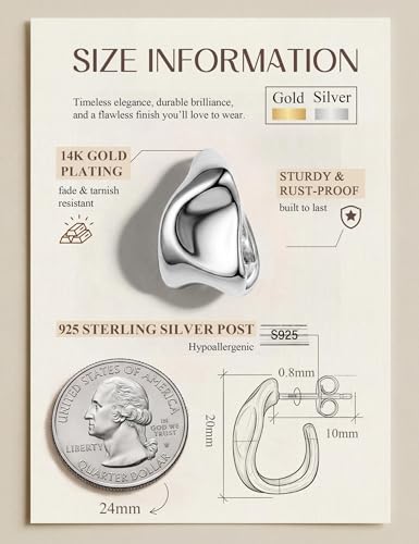 Chunky Gold Stud Earrings for Women Sterling Silver Earring Hypoallergenic | Non Tarnish 14K Gold Plated 925 Silver Posts for Sensitive Ears,Knot Statement Dangle Earrings Gold Jewelry Gifts Lightweight - color: silver plated-chunky