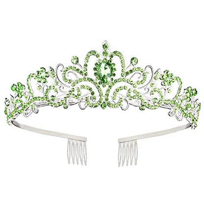 COCIDE Green Tiara and Crowns for Women Crystal Headband Princess Rhinestone with Combs Bride Hairpiece Bridal Wedding Prom Birthday Party Hair Accessories Jewelry for Women and Girls - color: TN Silver+Green