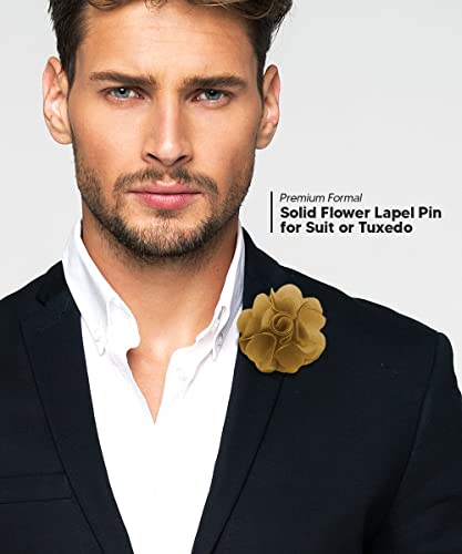 Premium Men's Formal Solid Color Flower Lapel Pin - Boutonniere for Men, Brooch Pin - color: Tan
