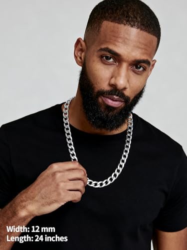 U7 Cuban Link Chain for Men Women Stainless Steel Curb Necklace, 7/9/12/15 MM Chunky Chain Silver/Gold/Black Mens Hip Hop Jewelry 18''-30'' - color: b. 12mm-silver, size: 24 Inch