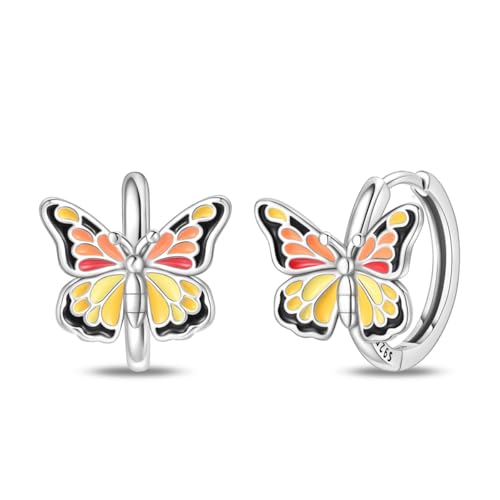925 Sterling Silver Huggie Hoop Earrings for Women with 5A Cubic Zirconia Jewelry Birthday Gift - style: Butterfly