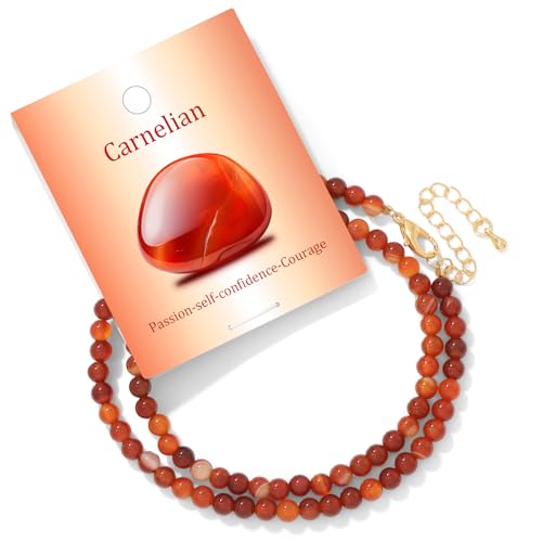 Turquoise Natural Stone Necklace for Women 4mm Handmade Crystal Choker Bead Necklace Gemstone Necklace Healing Crystal Jewelry for Women - color: Carnelian, size: 4mm