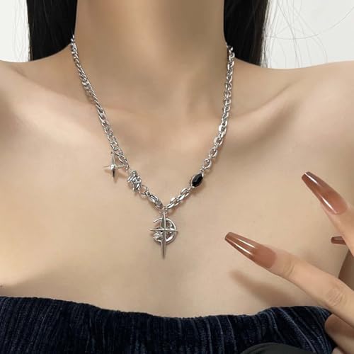 Gothic Cross Star Necklace For Men Women Silver Stainless Steel Cuban Link Paperclip Figaro Bead Chain Punk Kpop Y2k Goth Irregular Layered Cross Pendant Necklace Non Tarnish Jewelry Gift - color: Silver D