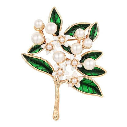 SHE'S FREE STYLE JUST FOR YOU Handmade Gardenia Brooches and Pins For Women, Enamel Flower Brooch Green Leaves Pins Hand Dripping Oil Jewelry Brooch Pins Fashion Garland Safety Pins - color: Gardenia Bouquet