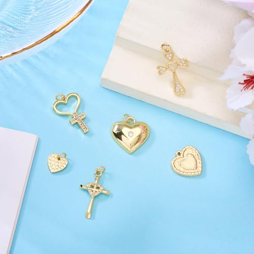 Cheriswelry 18K Gold Plated Heart Pendants Golden Heart Dangle Earring Charms Necklace Pendants Bracelet Keychain Charm Mini Hang Ornament for DIY Craft Jewelry Making - color: 18K Gold Plated F