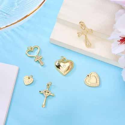 Cheriswelry 18K Gold Plated Heart Pendants Golden Heart Dangle Earring Charms Necklace Pendants Bracelet Keychain Charm Mini Hang Ornament for DIY Craft Jewelry Making - color: 18K Gold Plated F