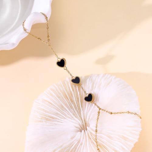 Hand Chain Bracelets for Women 14K Gold Plated Dainty Link Bracelet Bracelets Trendy Ring Bracelet Birthday Jewelry Gifts for Women - style: Black Heart
