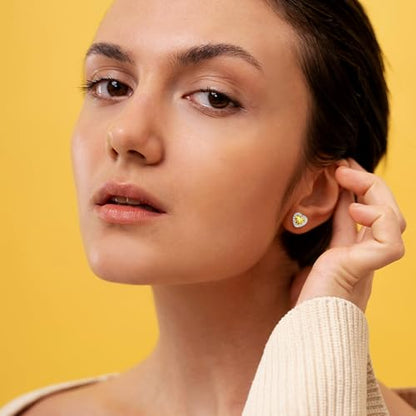 Bestyle 8mm Small Birthstone Earrings for Women with Hypoallergenic Sterling Silver Post,Sparkle Heart/Round Womens Studs Earrings, Great Birthday/Christmas/Anniversary Jewelry for Wife Mother - color: 11. Nov. Yellow Topaz-Heart