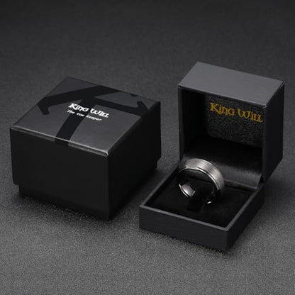 King Will Classic Tungsten Carbide Ring Brushed Two Grooved Center Hammered Design Mens Wedding Band for Men | Black/Silver/Gold, 8mm, Men's Wedding Band, Grooved, Comfort Fit, Everyday Wear - color: C-Gunmetal Gray 8mm