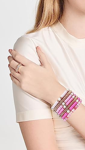 Summer Surfer Heishi Bracelet Set for Women Stackable Gold Plated Clay Ploymer Bead Stretch Pink Beach Layering Bracelets Jewelry - color: A-pink&gold set