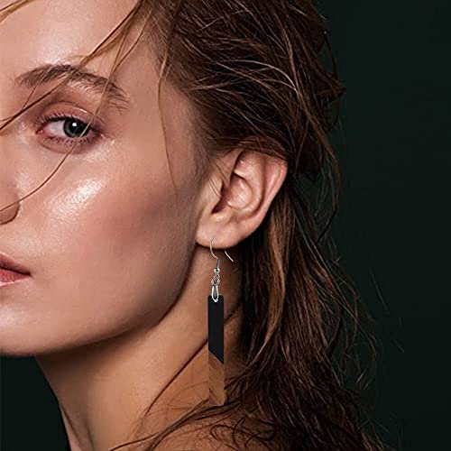 Boho Dangling Statement Earrings Simple Chic Wooden Earrings, Resin Geometric Bar Pendant Wood Earrings - color: black