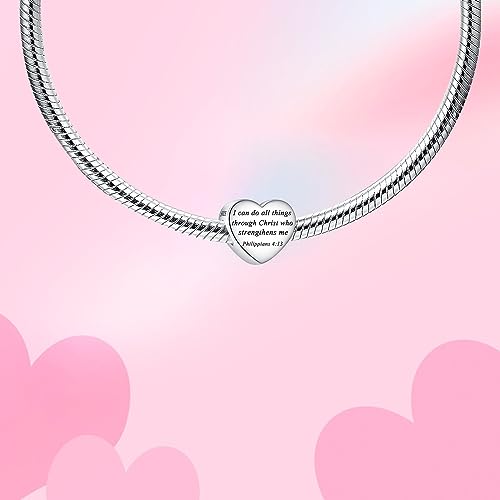 Bible Family Mom Wife Love Heart Dangle Charm 925 Sterling Silver Charms fits Bracelets and Necklace Pendant Bead Charms Jewelry Present for Women Family Friends - style: Bible - I can do all things through Christ charm