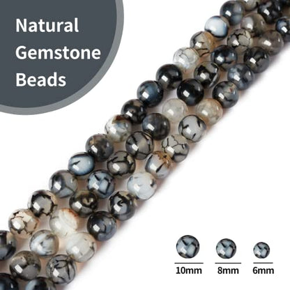 100pcs 6mm White Dragon Vein Agate Beads Natural Gemstone Beads Round Loose Beads for Crafting and Jewelry Making - color: White Dragon Vein Agate, size: 6mm