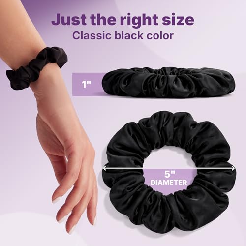 Goody Ouchless One Inch Satin Scrunchies, Frizz Fighting, No Damage Scrunchies, Gentle, Secure & Creaseless Hair Ties for Day and Overnight, All Hair Types, Gifts for Women & Girls, 5 Ct, Black - style: 1 Inch/Large