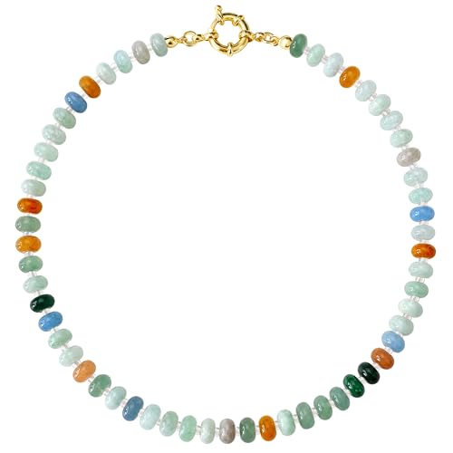 HAXIYA Colorful Beades Gemstone Necklace for Women Boho Beaded Choker | Rainbow Natural Stone Chunky Bead Surfer Summer Beach Necklaces Jewelry Hypoallergenic - color: Green