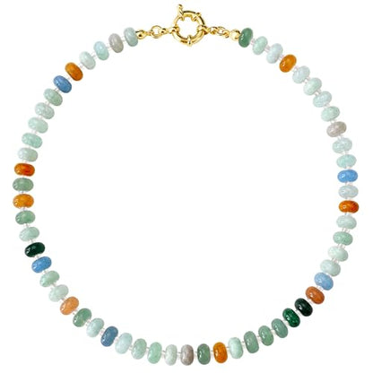 HAXIYA Colorful Beades Gemstone Necklace for Women Boho Beaded Choker | Rainbow Natural Stone Chunky Bead Surfer Summer Beach Necklaces Jewelry Hypoallergenic - color: Green