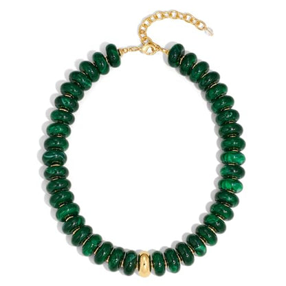 Beaded necklace for Women Boho Bead Gemstone Chunky Necklace Big Bead Necklace Fashion Trendy Summer Necklaces Jewelry Gifts - color: Green&GD Beaded