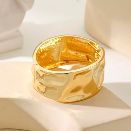 Bangle Bracelets for Women | 14K Gold Plated Trendy Wide Bracelets | Hinged Arm Cuff Bangles Chunky Bracelet for Women - color: Style B-Gold Plated Bangles