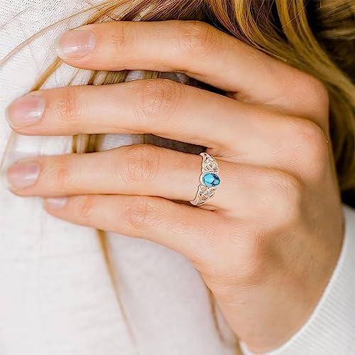 PRAYMOS 925 Sterling Silver Ring Birthstone Ring Turquoise Moss White Opal Ring for Women Celtic Knot Open Adjustable Thrumb Ring - color: green turquoise