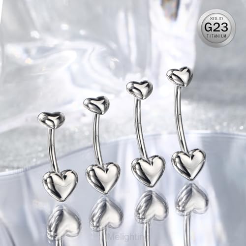 Melighting Titanium Belly Button Ring 14G Heart Belly Ring Internally Threaded G23 Titanium Navel Piercing Hoop Navel Barbell Body Piercing Jewelry 10/12/14/16 mm