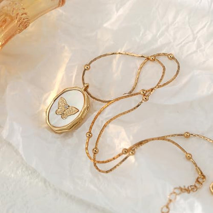 Locket Necklace for Women, Vintage Dainty Gold Heart Oval Butterfly Star Moon Engraved Picture Photo Lockets Pendant Necklaces Memorial Necklace Personalized Jewelry Valentine Gifts - style: Oval Butterfly