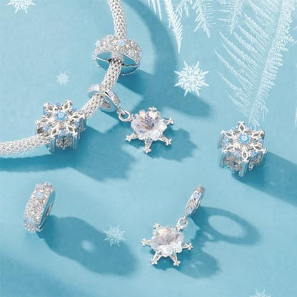 Heart Charm Clip Lock Spacer Stopper Charm Bead Bracelet 925 Sterling Silver Charms Safety Chain for Pandora Bracelets - color: Snowflake Stoppers Bead