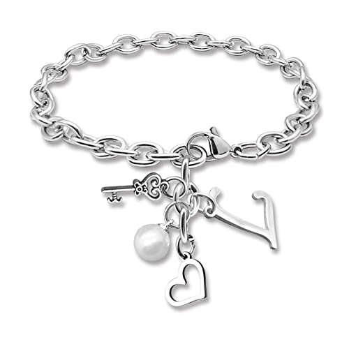 Initial A-Z Bracelets Gift for Women Girls Stainless Steel Chain Bracelet 26 Alphabet Jewelry Gifts for Birthday Anniversary Letter Bracelet Monogram Gifts for Sister Friend Girlfriends Mom 8.26 Inch - color: L