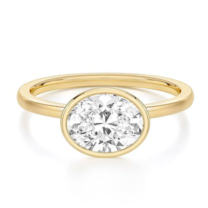 EAMTI 3CT Engagement Rings for Women Oval Cut CZ Solitaire Promise Wedding Bands Travel Bezel East West Ring 14K Gold Plated Size 4-10 - color: Brass-Gold