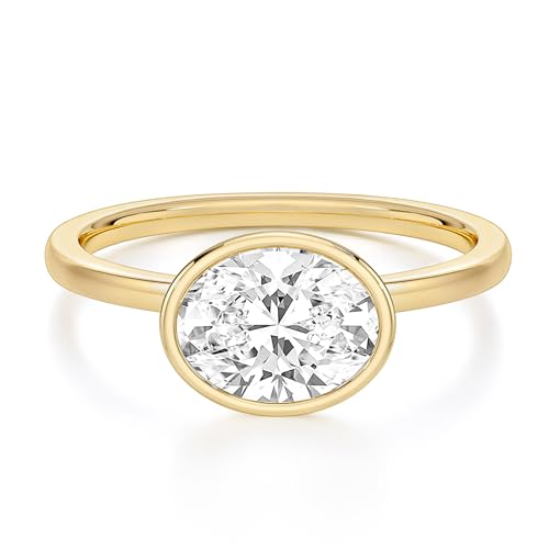 EAMTI 3CT Engagement Rings for Women Oval Cut CZ Solitaire Promise Wedding Bands Travel Bezel East West Ring 14K Gold Plated Size 4-10 - color: Brass-Gold